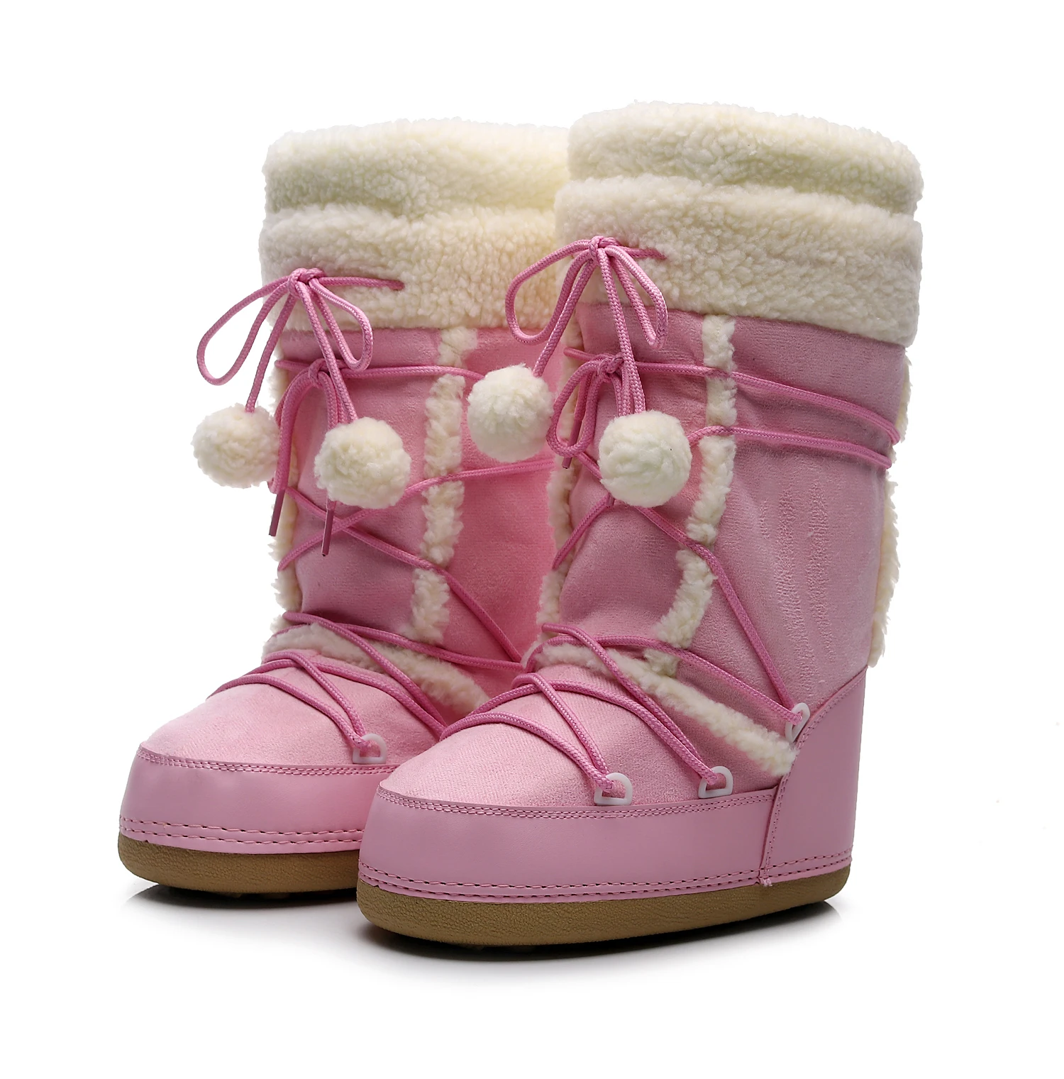 Pink Winter Warm Boots New Women Snow Boots Cold-proof Ski Boots Warm Mid-calf Space Boots Slip-resistant Cotton Shoes Platform