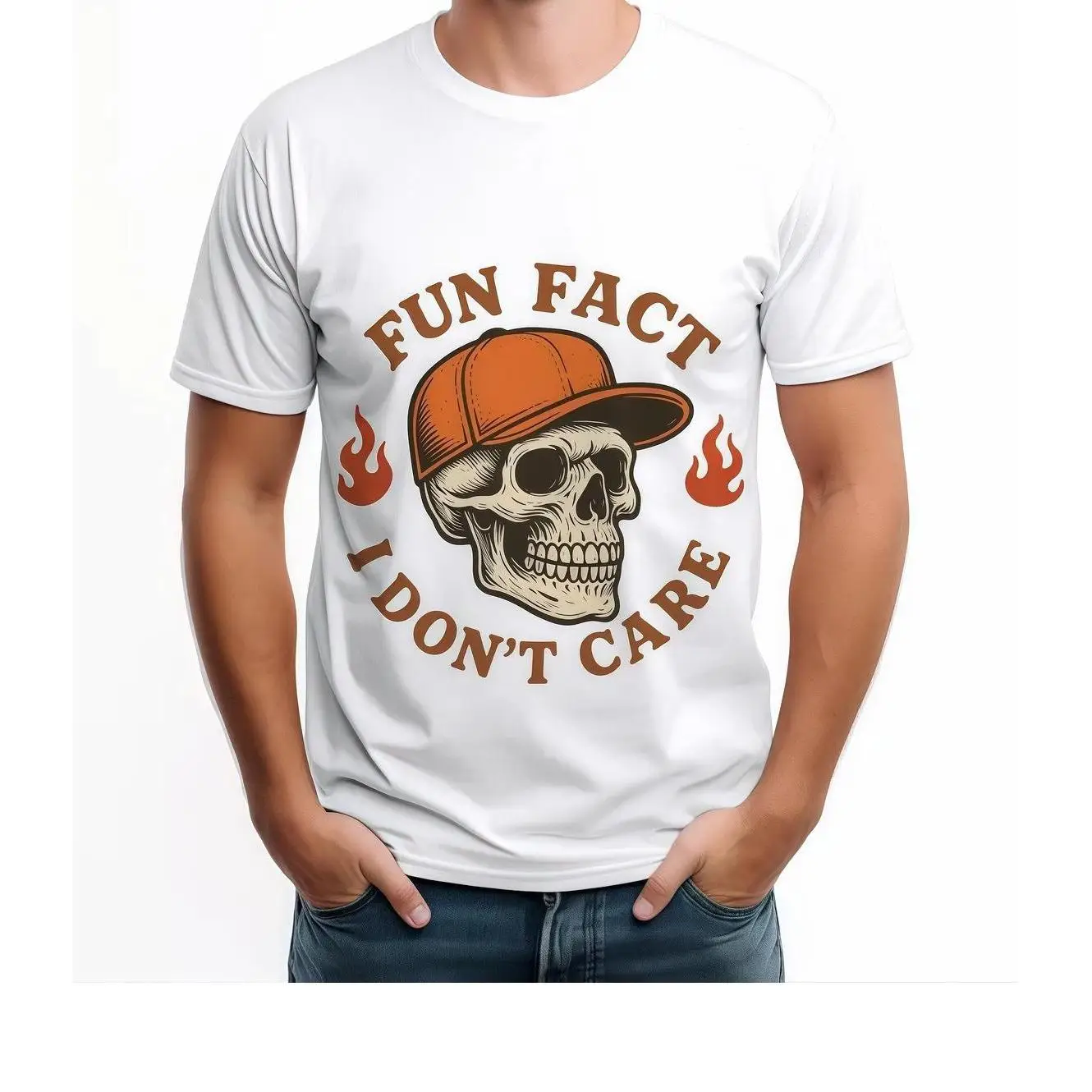 

Funny Fun Fact I Don't Care T-Shirt, Humorous Skull with Hat Graphic Tee, Unisex Rebel Attitude Casual Streetwear Top
