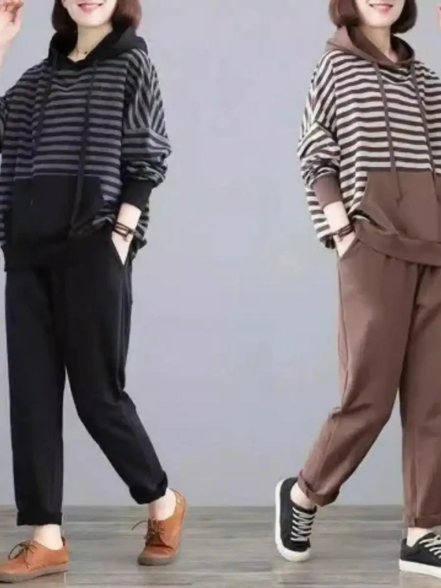 

plus Size Faionable Korean Sle Women's Set Autumn Winter Loose Slimming Belly Covering Clothes Polyester Fabric