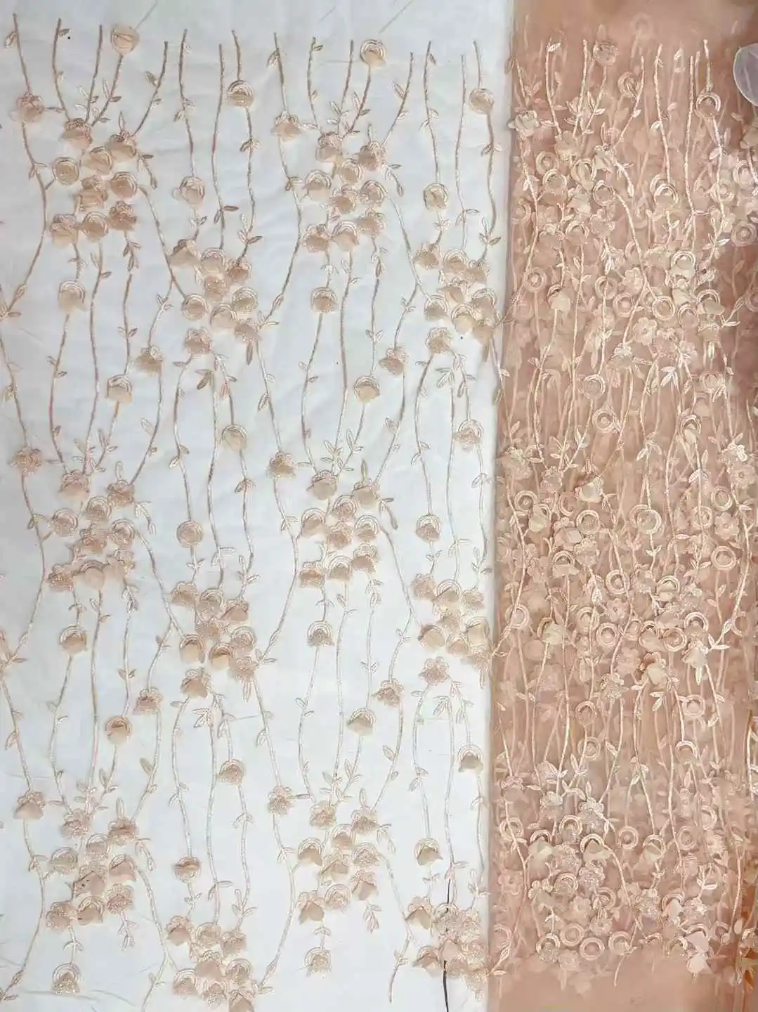 Tela de encaje 3D de lujo, última tela de encaje de lentejuelas de tul, apliques bordados 2025, tela de encaje nigeriano africano para costura de vestidos