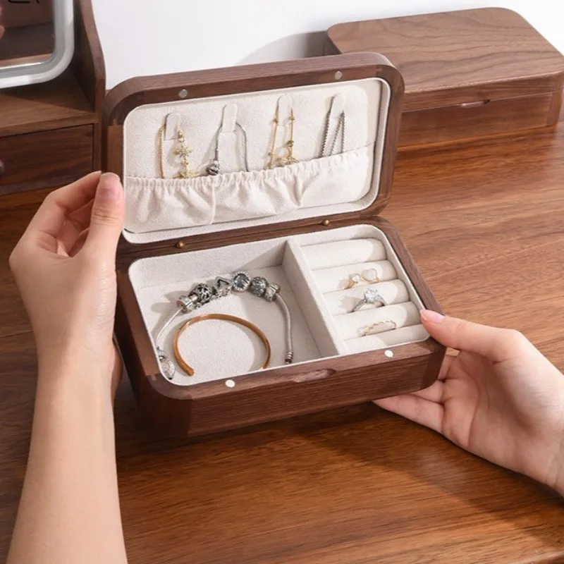 

Black Walnut Jewelry Box Solid Wood Necklace Jewelry Storage Box Wooden Earrings Creative Storage High-end Jewelry Box