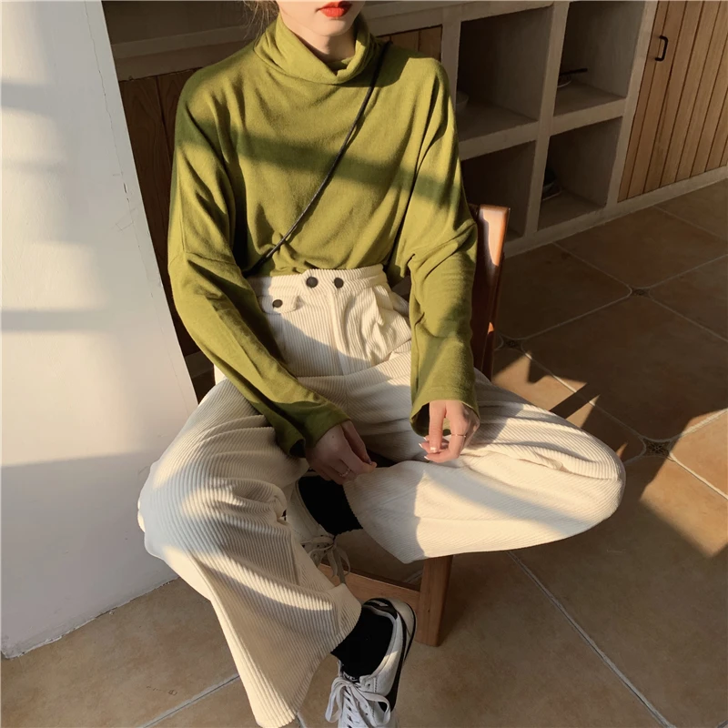 Women Pants Korean Style New Loose All-match Corduroy Wide Leg Trousers Womens Trendy Leisure Harajuku Daily Ulzzang High Waist