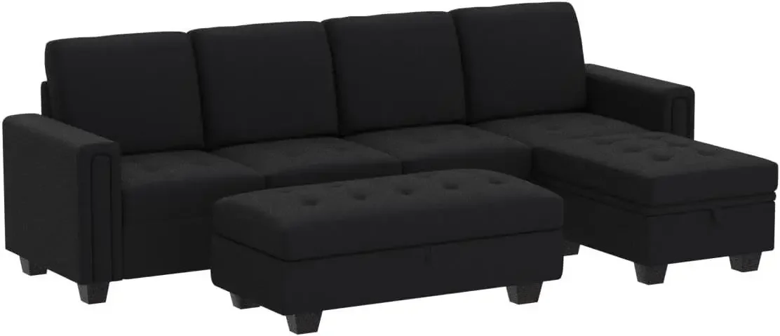 

4-Seat Velvet Convertible Sectional Sofa with Reversible Chaise L Shaped Sofa Couch Furniture Sets Sectional Couch with Ottoman