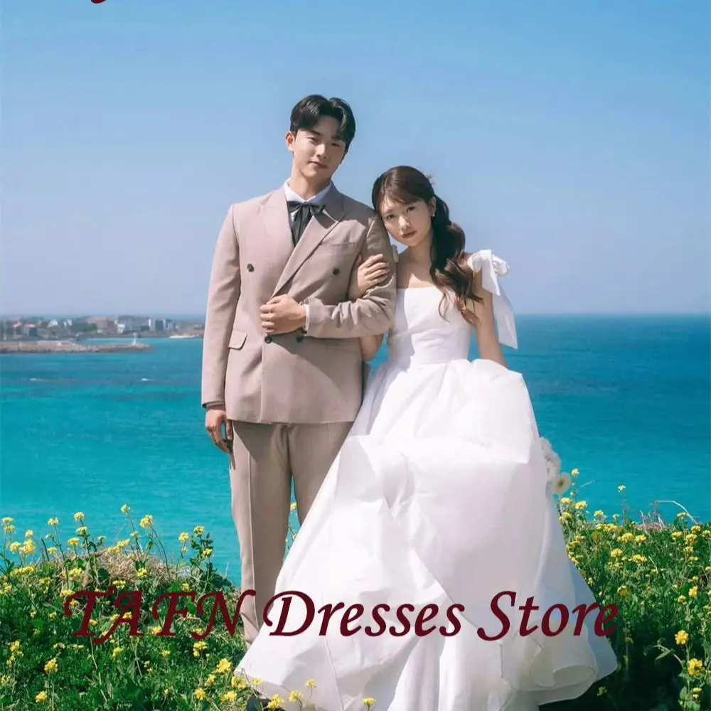 

TAFN Princess Bow A Line Evening Dress Back Corset Floor Length Birthday Gown Korea Wedding Dress Photo Shoot Customized