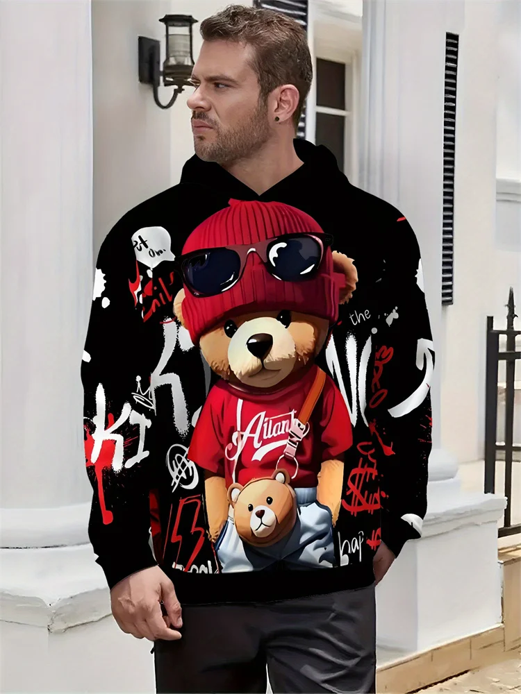 

Hip-hop Style Cartoon Bear Print Men's Hoodies Autumn Casual Daily Top Fashion Men's Oversized Fitness Long-Sleeved Sweatshirts