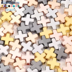 30pcs 6 8mm Colorful Copper Cross Shape Spacer Beads For DIY Jewelry Making Findings Charms Bracelets Necklace Accessories