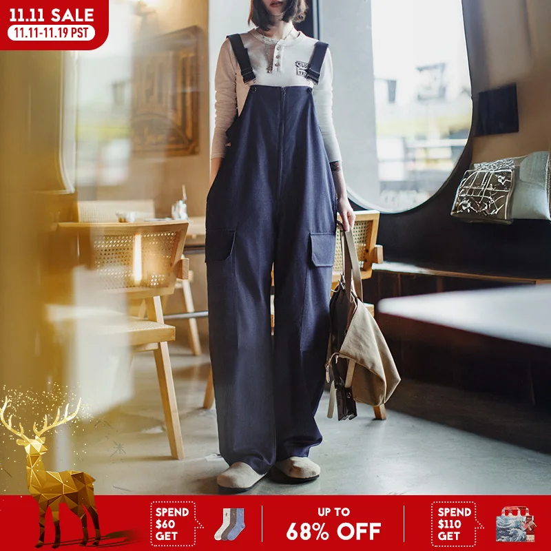 

Maden Workwear Style Women's Cargo Wide Leg Overalls with Adjustable Straps Casual Jumpsuit with Pockets Loose Fit for Autumn