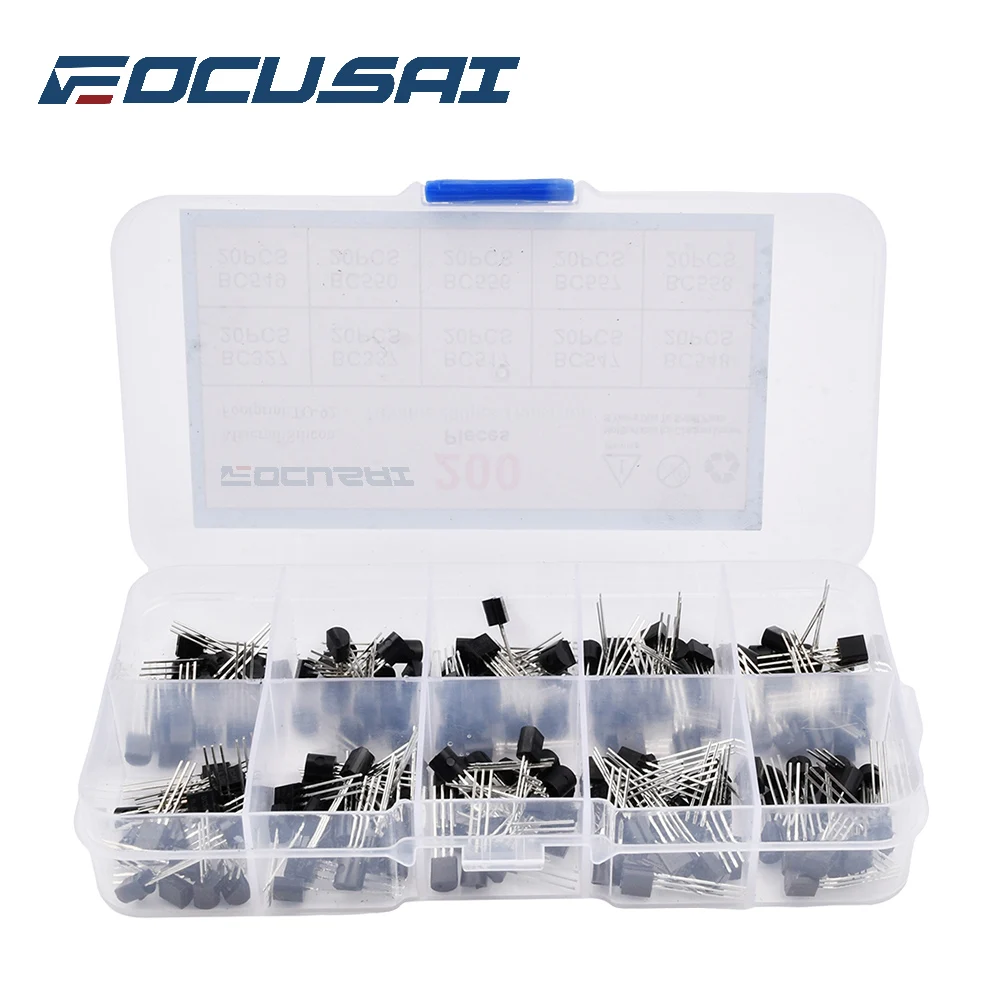 FOCUSAI Transistors 10 Values 200PCS TO-92 Transistors Set BC327 BC337 BC517 BC547 BC548 BC549 BC550 BC556 BC557 PNP/NPN