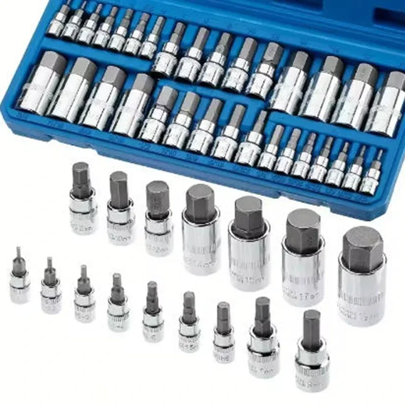 Hexagonal Wrench Socket 34/60 Pcs Ratchet Sleeve Kit Metric 3/8 1/4 1/2 Drive Socket Chrome Vanadium Steel Manual Tool Set