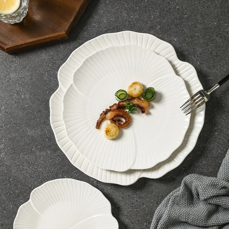 White Western Style Ceramic Steak Plate Food Tray Ceramic Deep Plates  Advanced Sense Restaurant Hotel Serving Trays Fish Plates