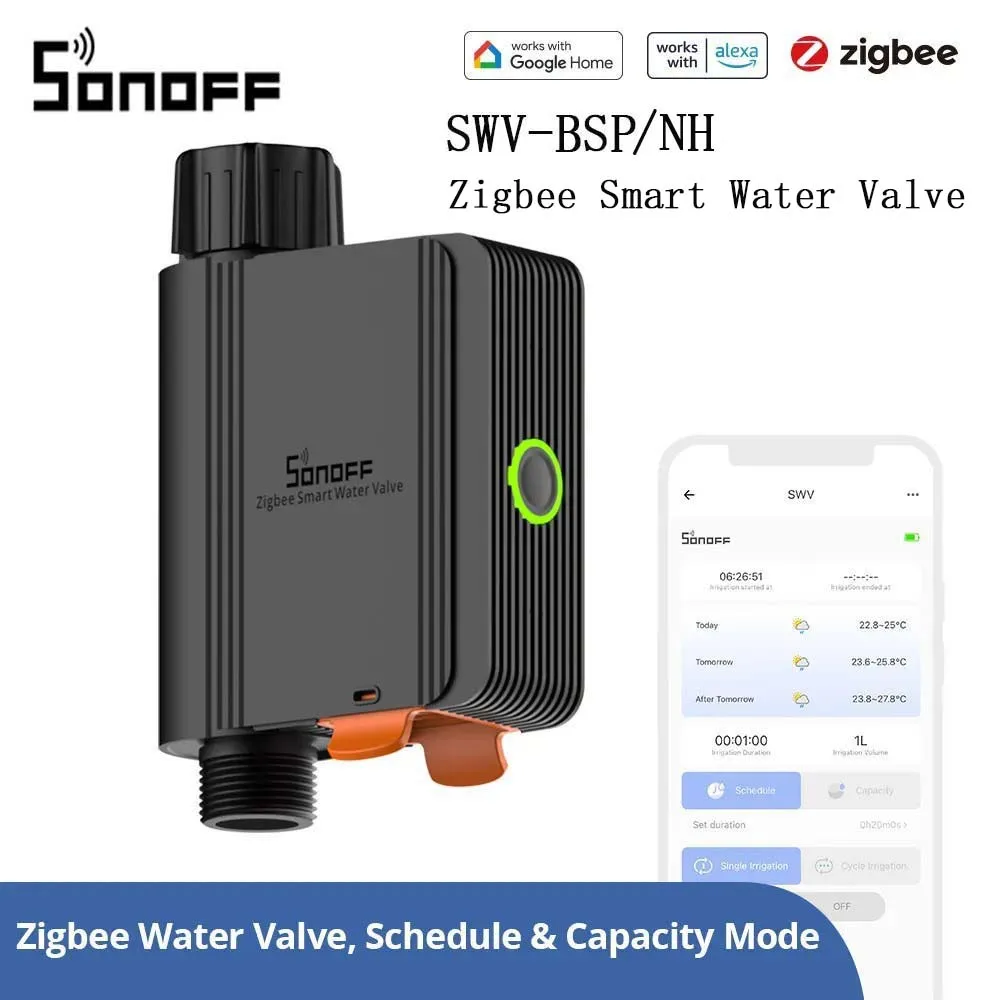 

SONOFF SWV Zigbee Garden Watering Timer Smart Sprinkler Drip Irrigation System Built-in Water Flow Recorder Controller