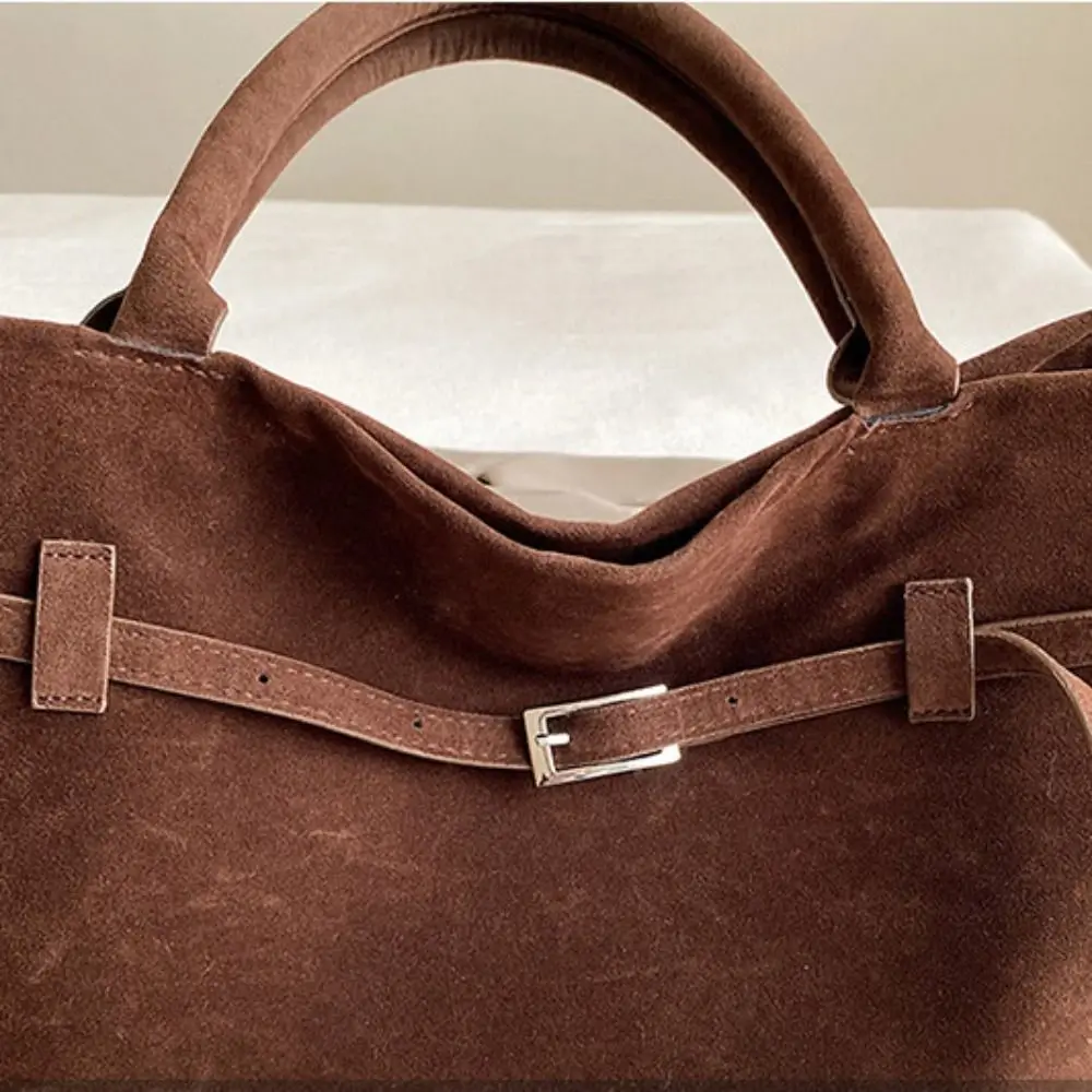 

Sweet Korean Style Suede Shoulder Bag Tote Bag Solid Color Matte PU Handbag Large Capacity Ethnic Style Underarm Packs Travel