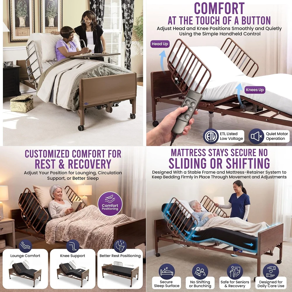 

XL Adjustable Bed Frame with Side Rails for Elderly Adults Adjustable Bed with Mattress 6 Convoluted Mattress, Wireless Remote,