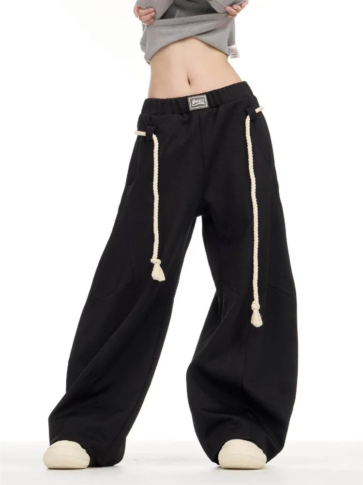 ADAgirl-Pantalon de survêtement à jambe large pour femme, Gris, Proximité, Wstring, Mode Hip Hop, Pantalon de sport Kpop, Streetwear, Harajuku, Fjj décontracté, Y2k