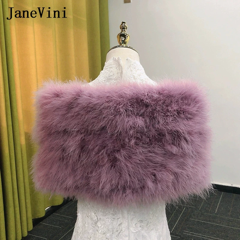 

JaneVini Ostrich Feathers White Bridal Shawl Gold Cape Mariée Femme Wedding Bolero Real Fur Bride Capes Stoles Wraps Accessories