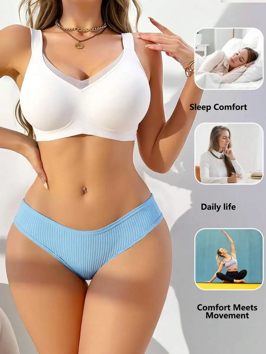 

12 Packs Solid Color Ribbed Womens Low-Rise Panties Soft Stretchy Breathable Cotton Blend Underwear