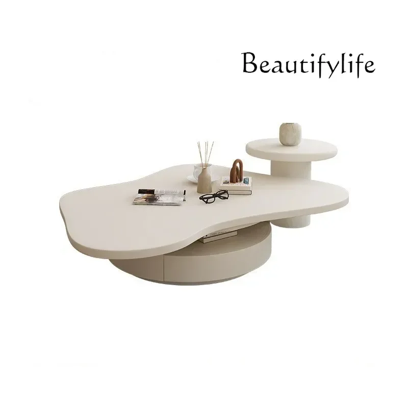 

decoración Italian Light Luxury Coffee Tables for Living Room White Cloud Side Tea Table Wooden Slate Tabletop Center Table Set