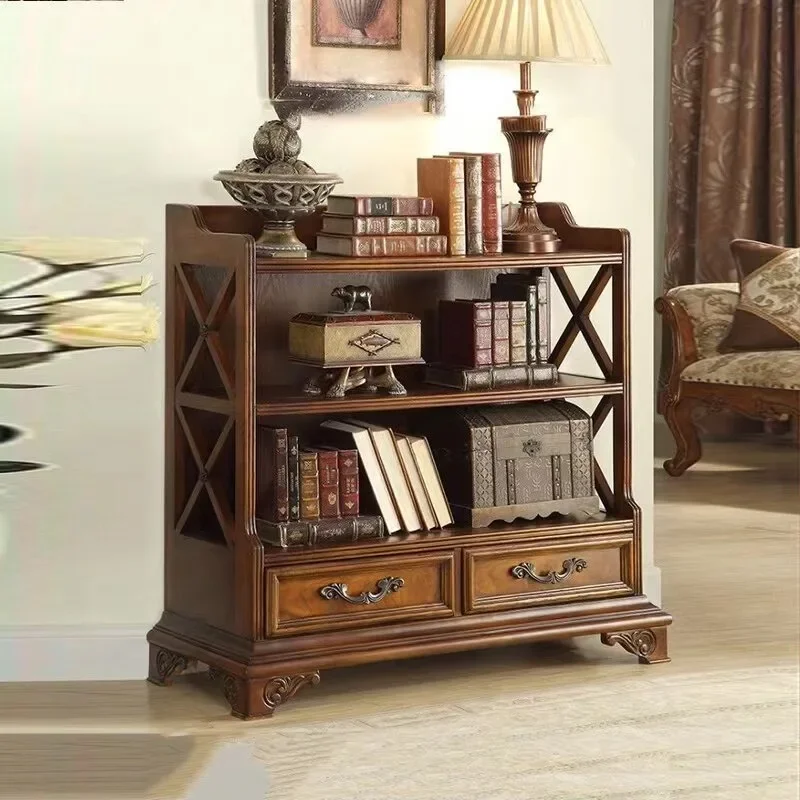 European bookcase doorless locker retro display rack home luxury high-end shelf American solid wood bookshelf