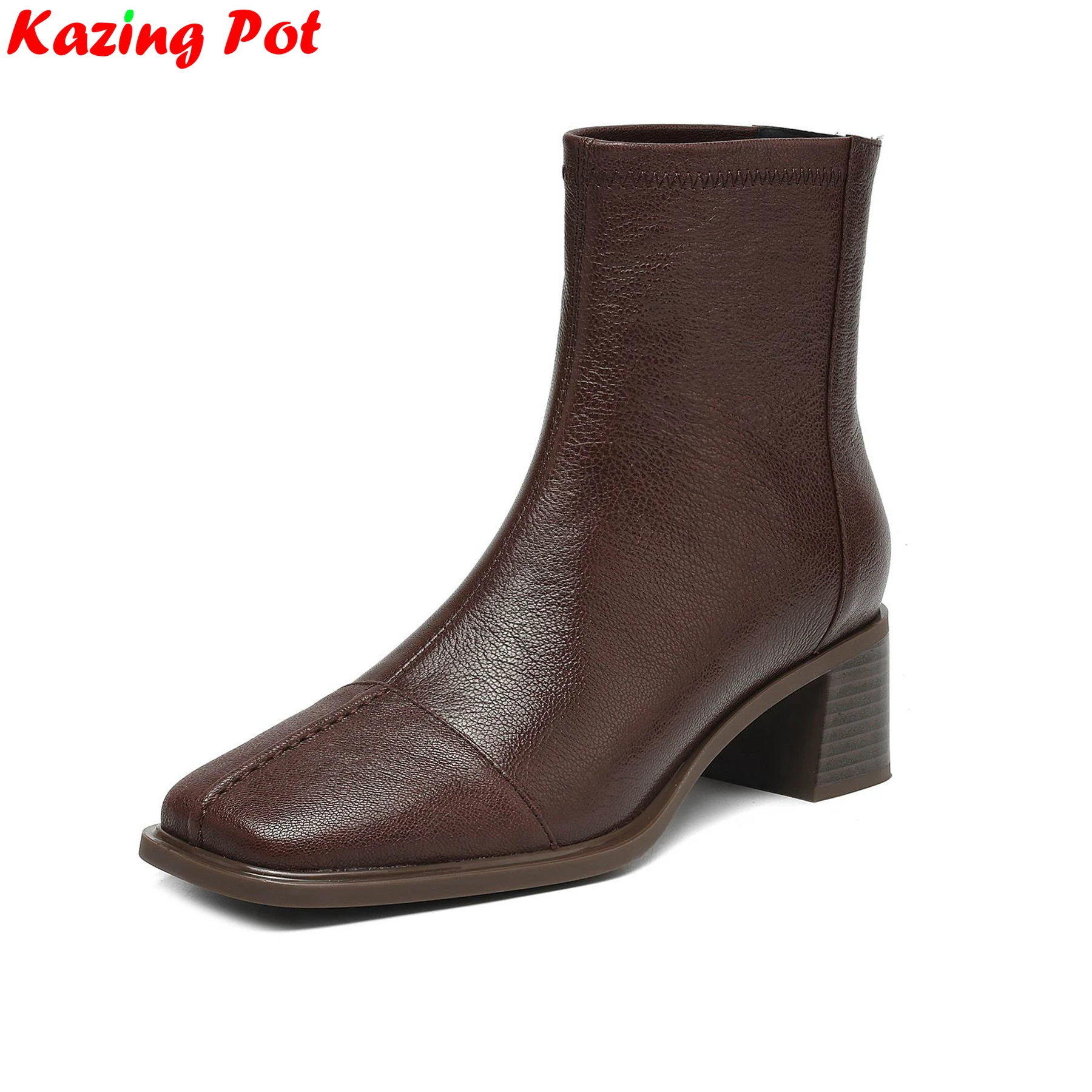 

Plus Size 34-42 Sheepskin Square Toe Zipper High Heels Modern Boots Keep Warm Winter Autumn Shoe Dating Casual Brand Ankle Boots