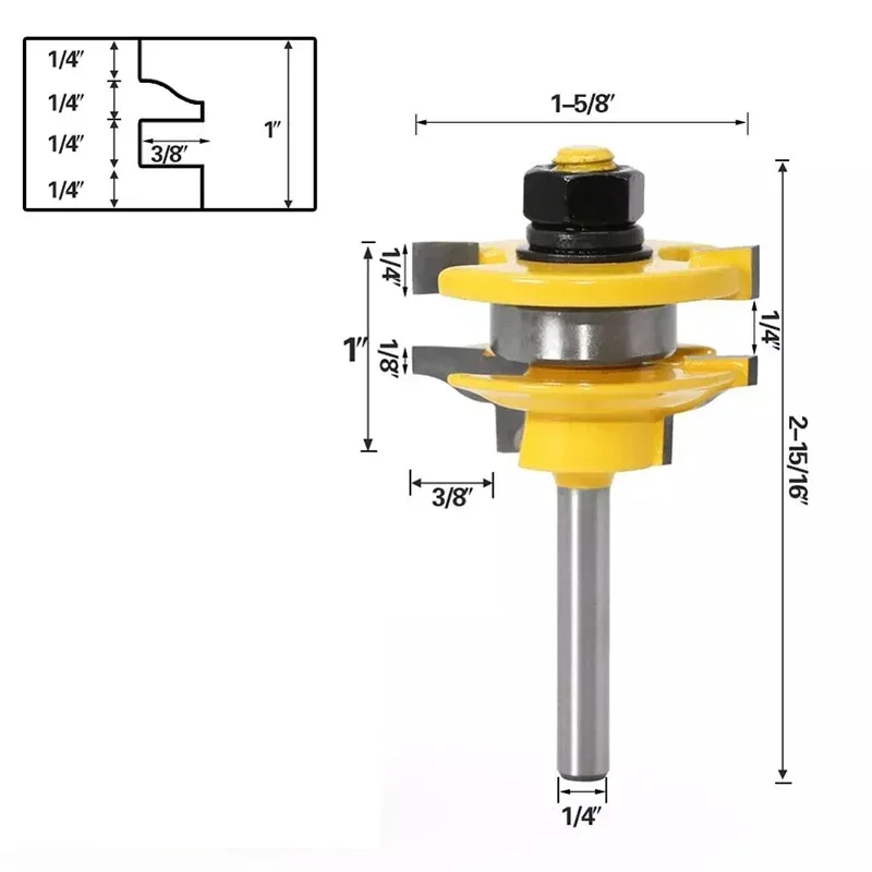 1/4" 2pcs Rail and Stile Router Bit Set Door Window Woodworking Knife Tenon Cutter for Wood Milling Machine Tools