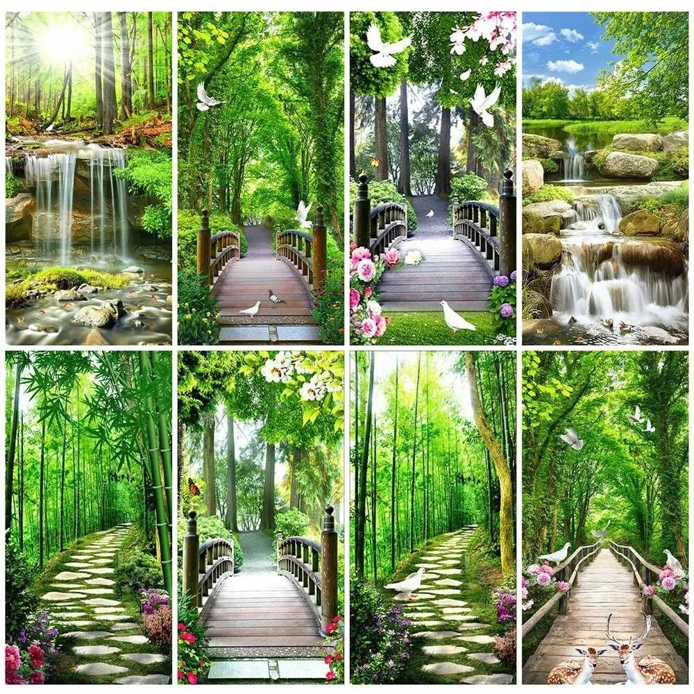 Large 5D Diamond Painting Spring Garden Natural Landscape Full Diamond Embroidery Pigeon Tree Waterfall Mosaic Cross Stitch