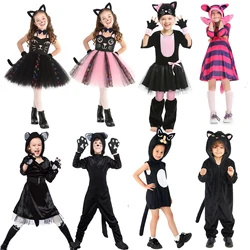 Umorden-Disfraces de gatito y gato rosa y negro para niñas y niños, vestido elegante para fiesta de Carnaval y Halloween, vestido de Año Nuevo