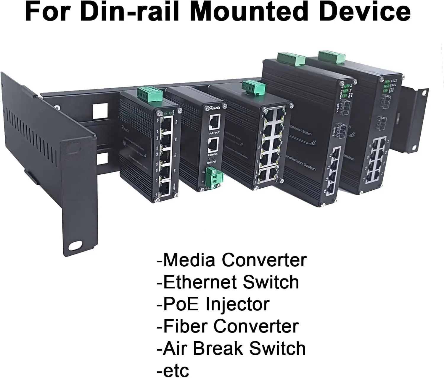 19 Inch Rack Mount DIN Rail Kit 2U Adjustable With High Strength Aluminum Alloy for Industrial Media Converters, PoE Switches