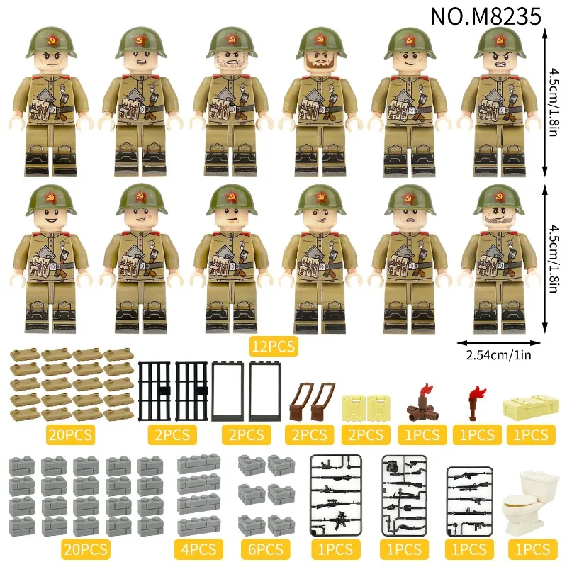 

Russian Army MiniFigures Children's Building Block Toys Soviet Town Battle Small Particle Assemble Educational Cross-Border