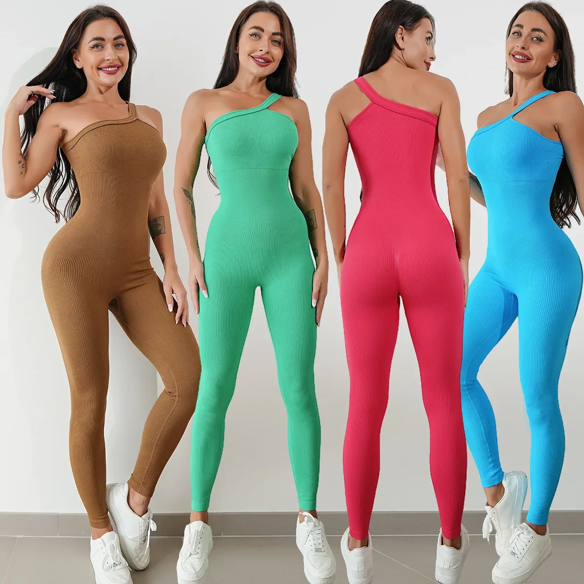 Ribbed Fitness Jumpsuit Woman Fitness Overalls One Piece Active Wear Workout Set Gym Clothes Bodysuit Sportawear Yoga Rompers