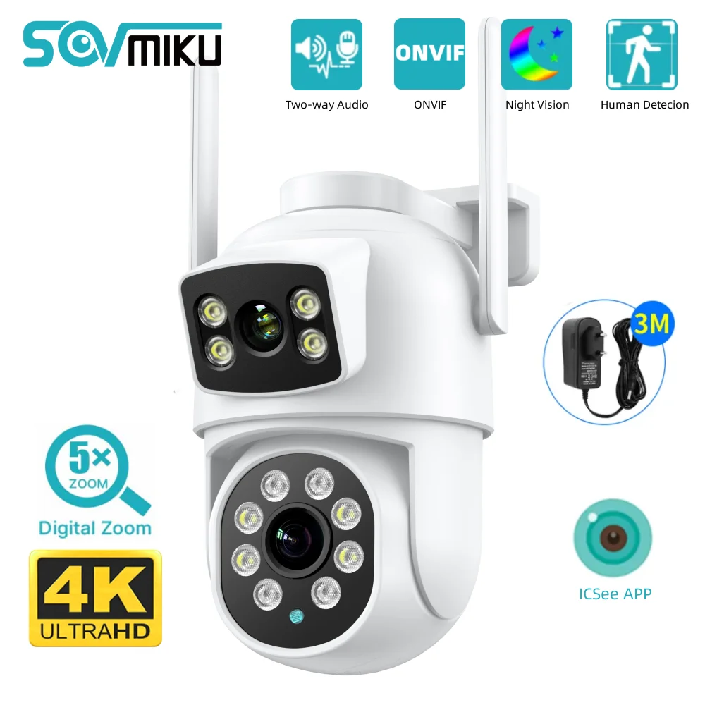 sovmiku camera de vigilancia auto tracking ip ptz lente dupla zoom 5x visao noturna onvif wifi protecao de seguranca 8mp 4k 01