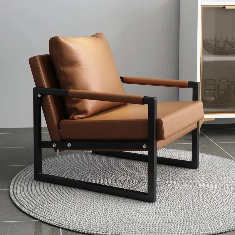 Sillón pequeño de cuero para sala de estar, mueble de oficina, nórdico, marrón, barato