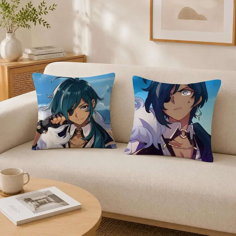 Game Character Kaeya Cushion Cover Soft Fluffy Short Plush  Pillow Case Throw Decorative for Sofa Bedroom Home Decor