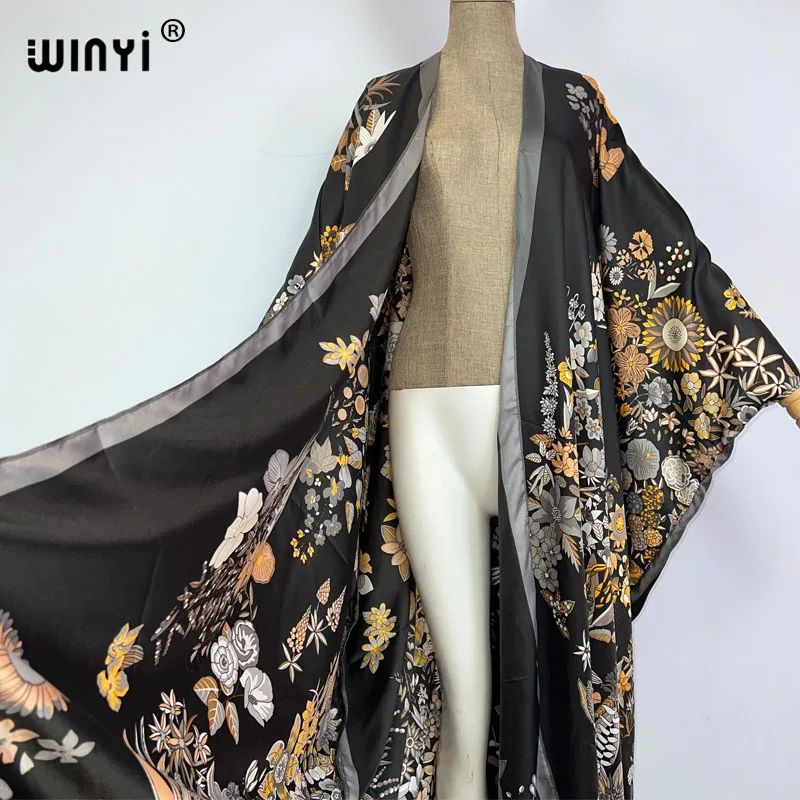 WINYI Africa kimono elegancki 2023 nowy boho sukienka z nadrukiem boho kaftan dla kobiety elegancki kardigan seksowny plaża strój kąpielowy płaszcz