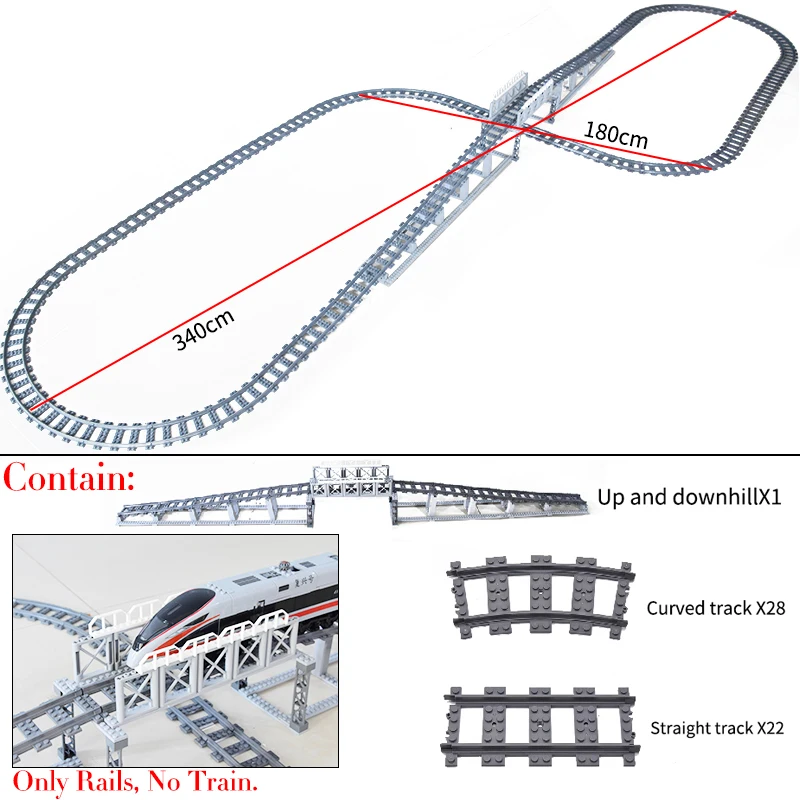 MOC Creative Expert Ideas City Train Tracks Straight Curved Switch Crossings Rails Bricks Building Blocks DIY Toys for kids gift