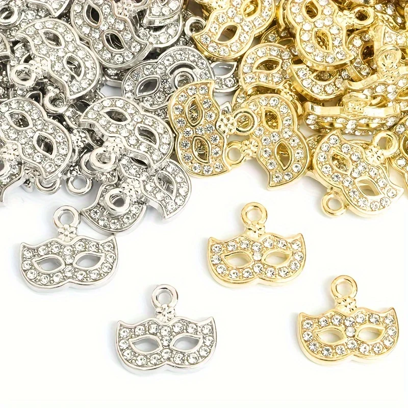 [Máscara de mascarada elegante] 10 piezas de máscara de ojos de mascarada con diamantes de imitación brillantes y elegantes |   Dijes de diseño con incrustaciones Creative Mardi Gras Dance Par