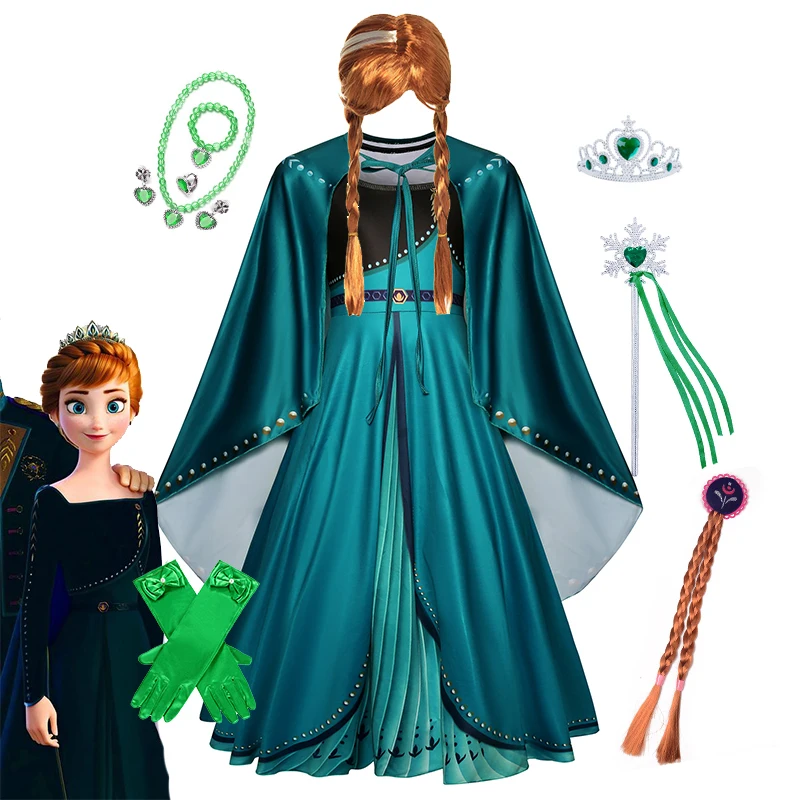 2025 Frozen Green Anna princesa niñas vestido carnaval Cosplay disfraz de Disney cumpleaños carnaval Reina de la nieve vestido de fiesta ropa
