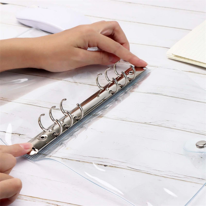 ปกแฟ้มแบบหกห่วง A5 A6 A7 ทำจากพีวีซีใส พร้อมกระดุมแป๊ก สำหรับใส่กระดาษแบบหกห่วง ใช้สำหรับสมุดแพลนเนอร์แบบแผ่นหลวม