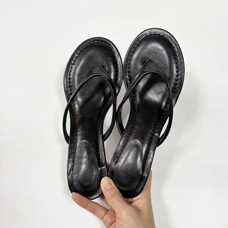 Modische Damen-Sandalen mit Rundem Zeh und Dünnem Absatz, Flip-Flops, Flache Schuhe, Mittelhohe Absätze, Damen-Pantoletten, Pumps – Detail 16