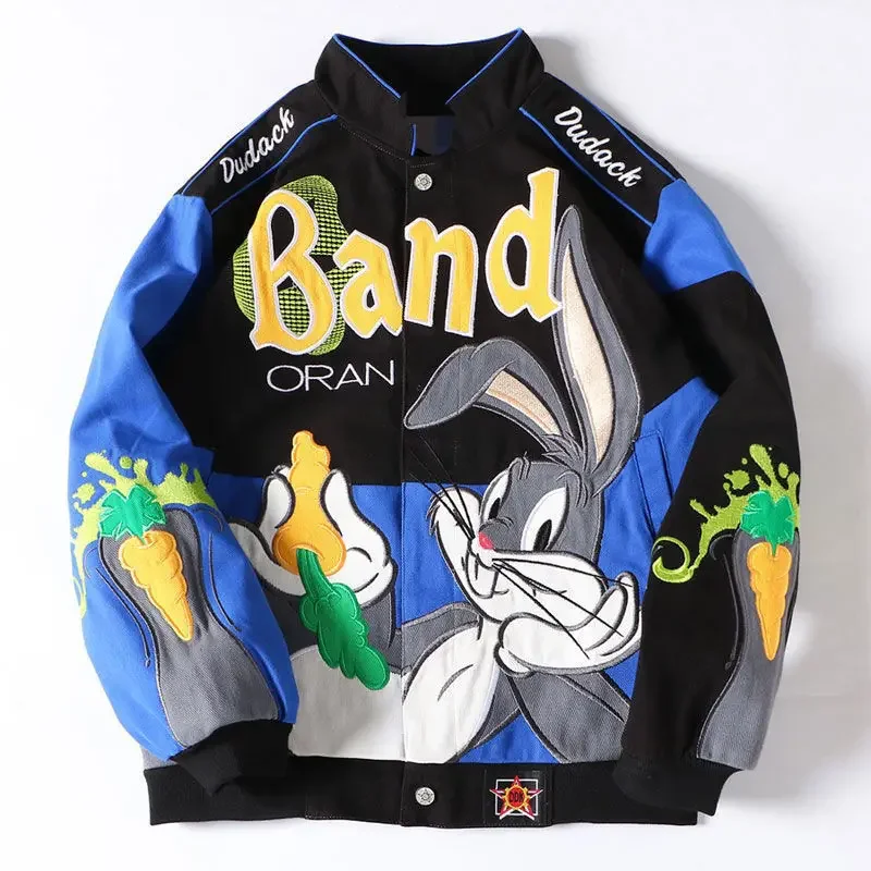 

New Autumn Winter Men/women Baseball Jacket Hip Hop Street American Style Loose Outwear Embroidery Bunny Couple's Quilted Coat