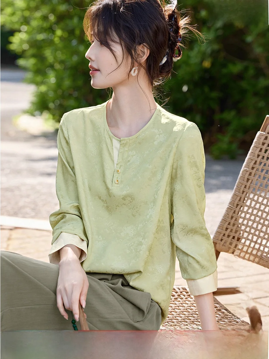 

XWI новый китайский атласный топ с цветочной вышивкой irt женский осенний дизайн цветная блузка дышащий удобный длинный све