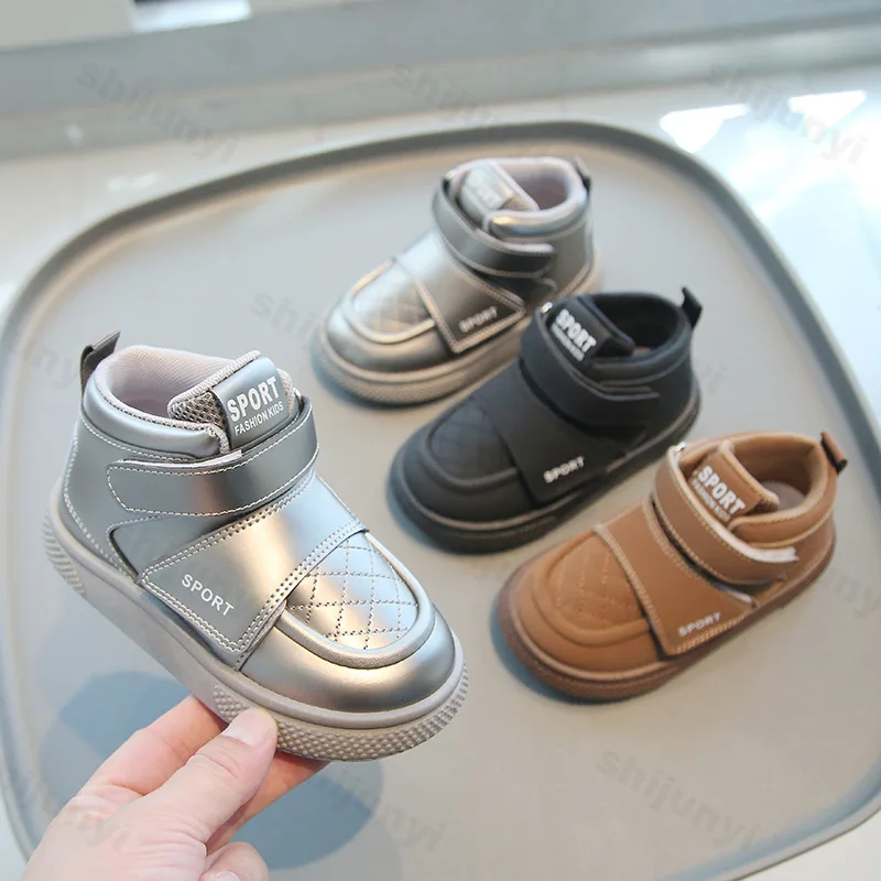 

Children's Fashion High Top Thick Sole Casual Sport Shoes 2025 Autumn Boys' Solid Versatile Comfortable Non Slip Chunky Sneakers