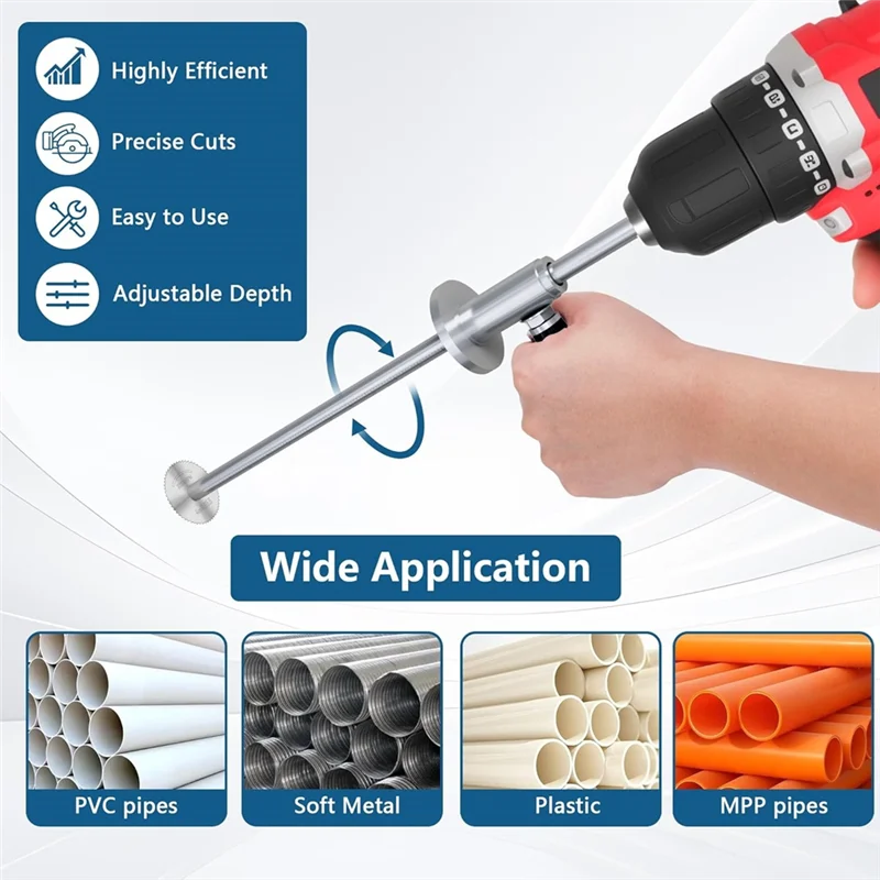 قاطع الأنابيب الداخلي A84E للأنابيب البلاستيكية مع مقبض وعجلة قطع الحصباء الماسية، دليل قياس عمق القطع القابل للتعديل 7 بوصة