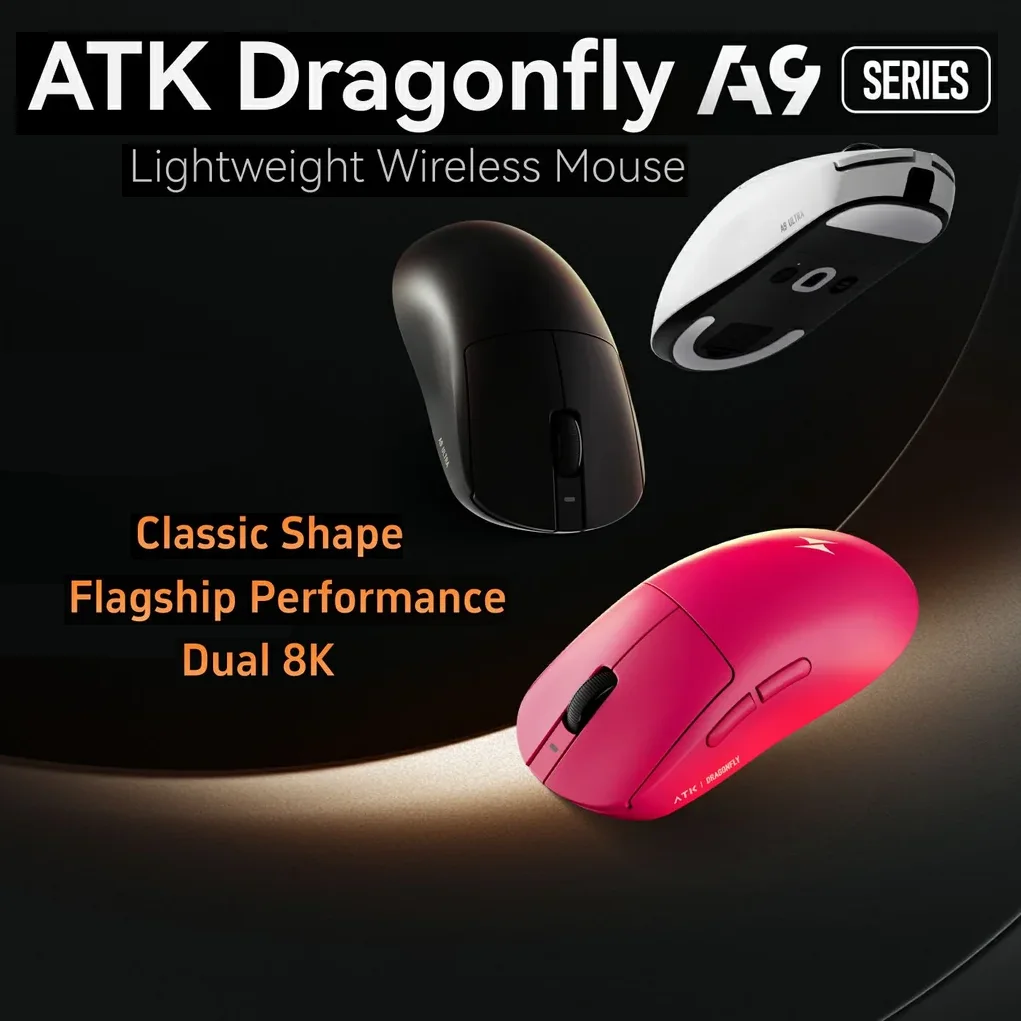 

Беспроводная игровая мышь ATK Dragonfly A9 Pro Max, легкая, с сенсором PAW3950Ultra, 42000 DPI, 750 IPS, 8 кГц, RGB, эргономичный дизайн для ПК Windows