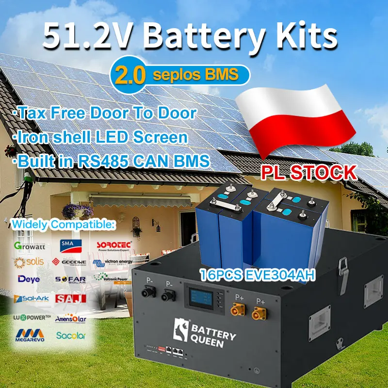 Poland Lifepo4 15.5KWH 51.2V 280AH 310AH 320AH Battery case Seplos 16S 200A BMS CAN RS485 Mason Box Grade A+ Battery Home Solar