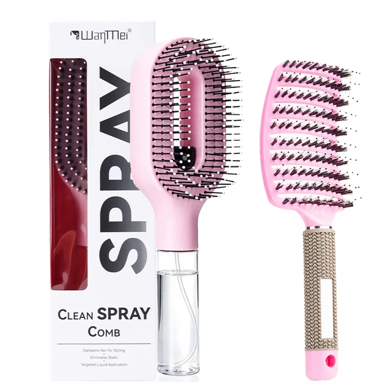 2 in 1 Spray Detangling Hair Brush Hollow Out Scalp Massage Hairbrush AntiStatic Wet Dry Use Salon Styling Comb For All Hair Types