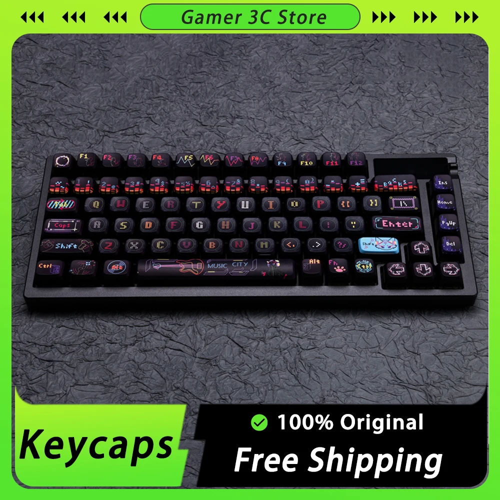 

Cang Haiyue Mechanical Keyboard Keycaps Cat Dance Hertz Cyberpunk Keycap 130 Key PBT Keycaps Sublimation Pc Gamer Accessories
