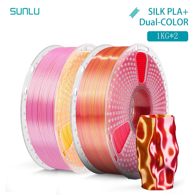 SUNLU 2KG Zijde PLA Plus Dubbele Kleuren Filament 1KG 1.75mm Pla + Rabinbow Dubbele Kleuren Netjes Wond 3D Filament voor 3D Printer