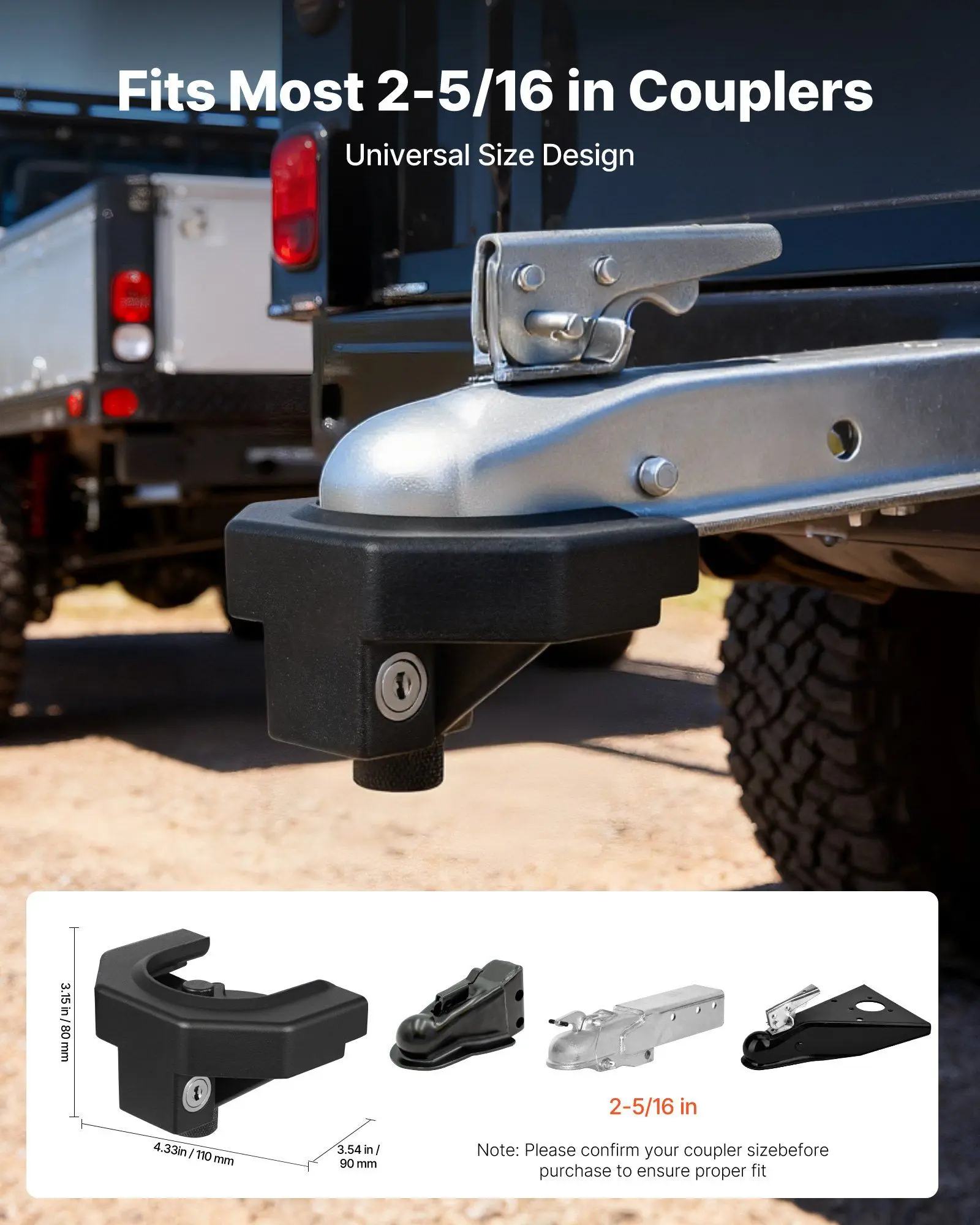 

Комплект замков для фаркопа, совместимый с фаркопами 2-5/16 дюймов, усиленный противоугонный замок для шарового соединения прицепа с 3 ключами и навесным замком