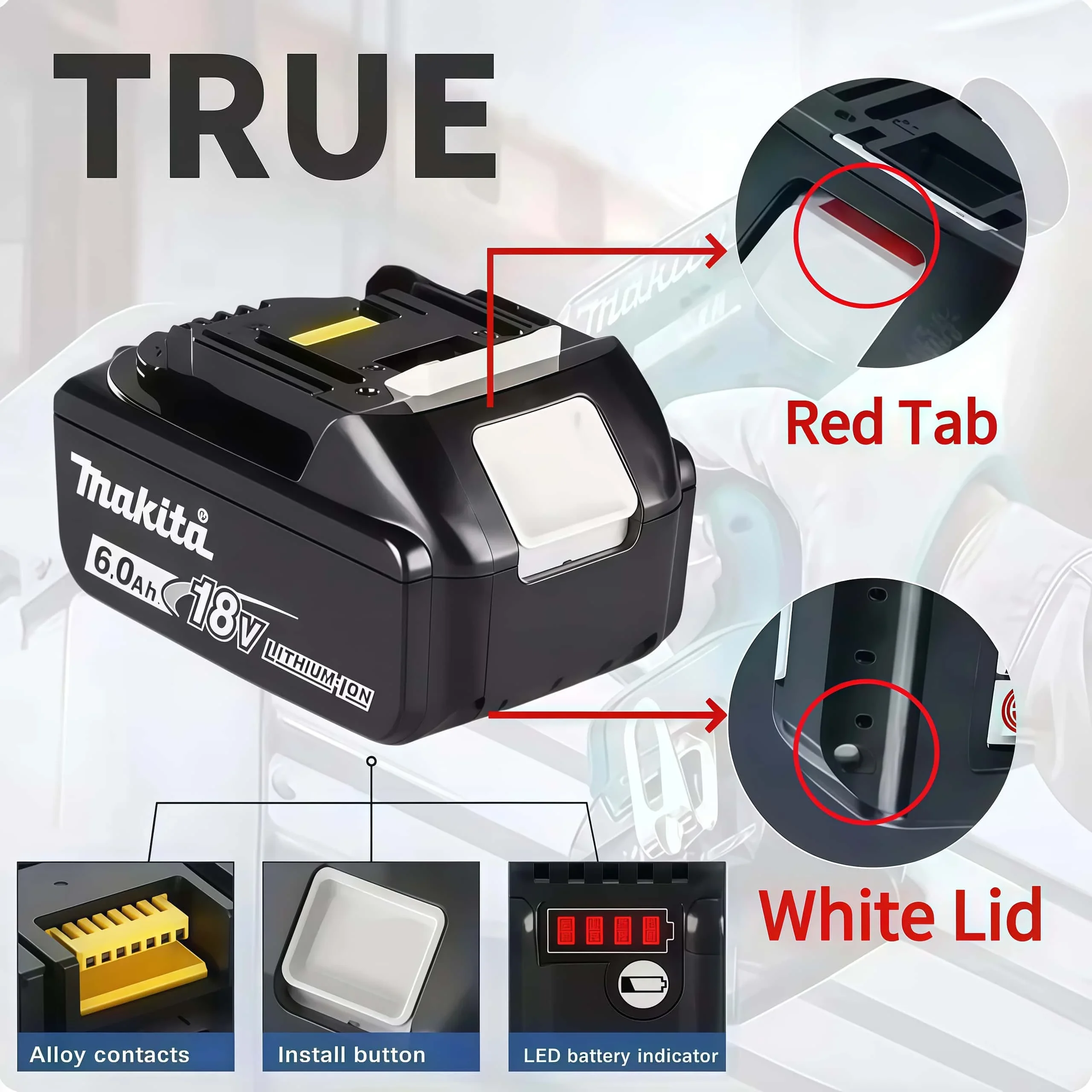 100% Genuine Makita Rechargeable 18V Battery Makita 6000mAh Replaceable BL1860 BL1850B Series High-Capacity Power Tool Battery - view 3
