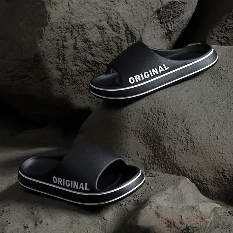 Summer Couple Slides Solid Color Letter Printed Slippers Men Women Thick Sole Soft Sole Non Slip Home Bathroom Beach Shoes view 4